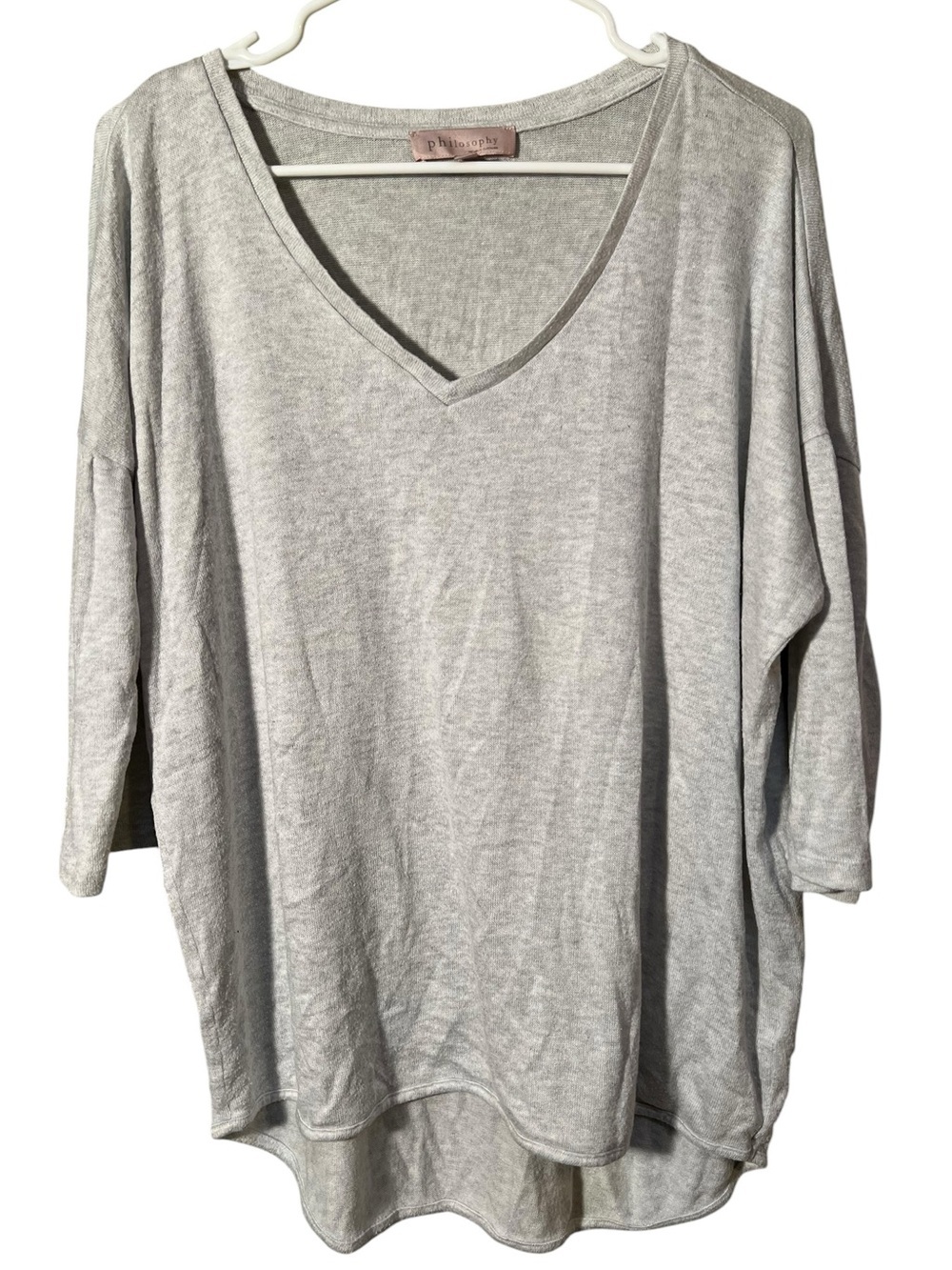 Philosophy Women's Size Medium V-Neck Knit Top Light Heather Gray Dolman Sleeve